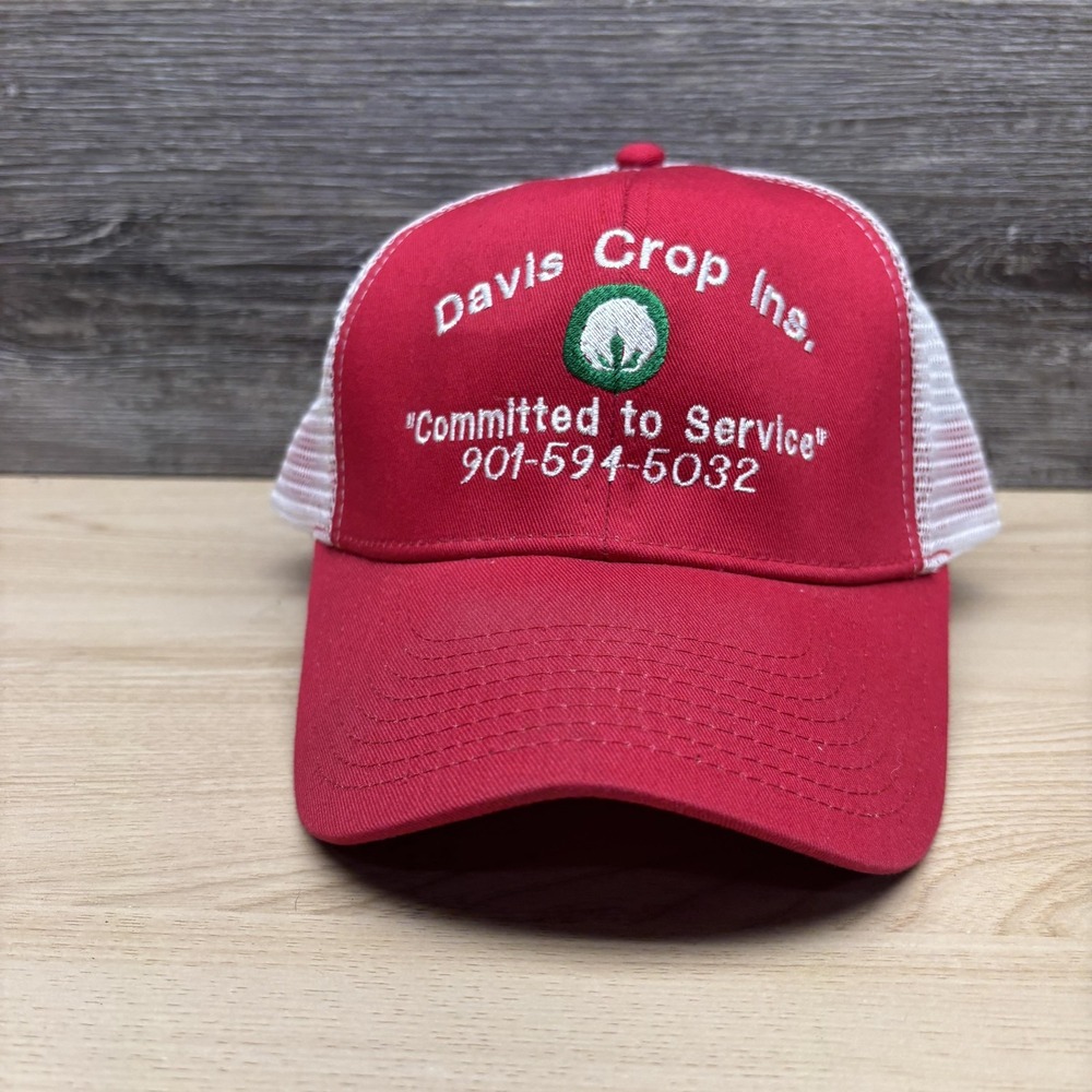 Davis Crop Inc Hat Cap Snap Back Red White Trucker Mesh Advertising Mens
